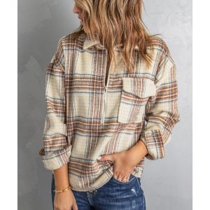 Azura Exchange Plaid Half Zip Sweatshirt with Chest Pocket