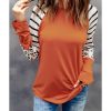 Azura Exchange Animal Print Long Sleeve Top with Striped Colorblock – L