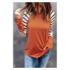 Azura Exchange Animal Print Long Sleeve Top with Striped Colorblock – L