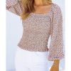 Azura Exchange Puff Sleeve Floral Smocked Top – L