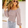 Azura Exchange Puff Sleeve Floral Smocked Top – L