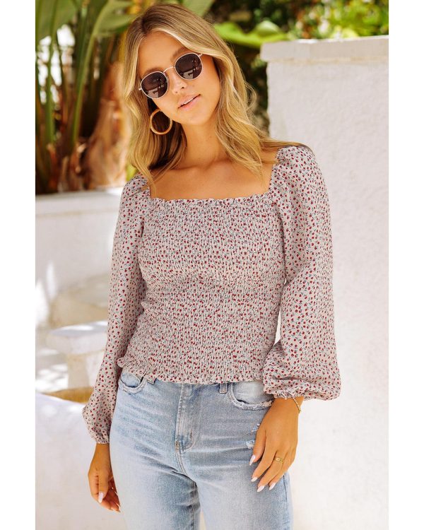 Azura Exchange Puff Sleeve Floral Smocked Top – L