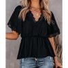 Azura Exchange Lace Splicing V Neck Blouse – M