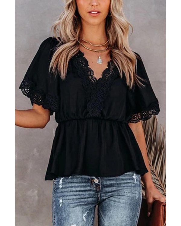 Azura Exchange Lace Splicing V Neck Blouse – M