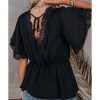 Azura Exchange Lace Splicing V Neck Blouse – M