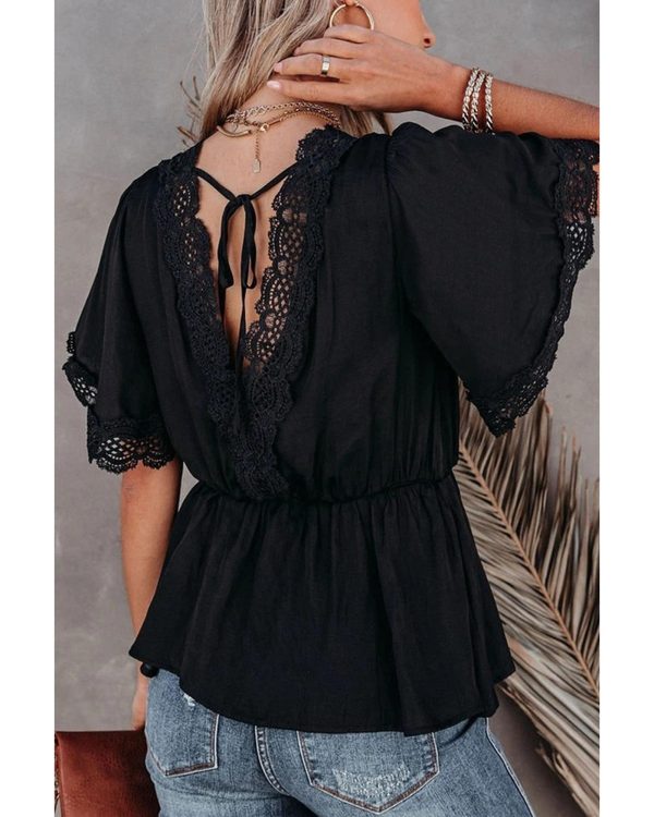 Azura Exchange Lace Splicing V Neck Blouse – M