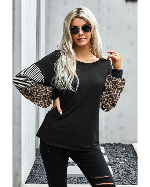 Azura Exchange Leopard Sleeve Colorblock Top – M