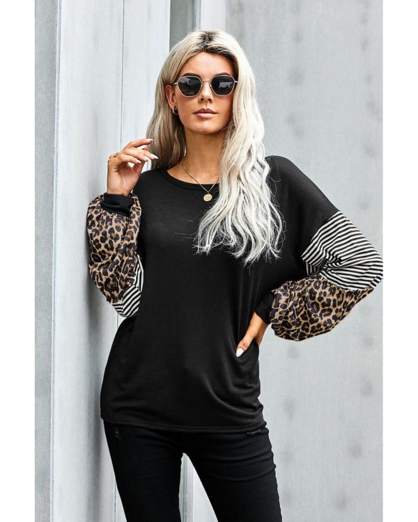 Azura Exchange Leopard Sleeve Colorblock Top – M