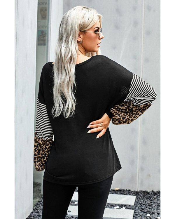 Azura Exchange Leopard Sleeve Colorblock Top – M