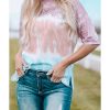 Azura Exchange Lace Stitching Tie-Dye Short Sleeve T-Shirt in 95% Polyester+5% Elastane – L