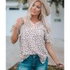 Azura Exchange Ruffled Sleeve Leopard Top with Buttons Neck – S