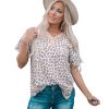 Azura Exchange Ruffled Sleeve Leopard Top with Buttons Neck – S