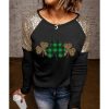 Azura Exchange Sequin Patchwork Plaid Leopard Long Sleeve Top – S