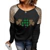 Azura Exchange Sequin Patchwork Plaid Leopard Long Sleeve Top – S