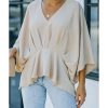 Azura Exchange Pleated Batwing Sleeve V Neck Blouse in 100% Polyester – M