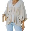 Azura Exchange Pleated Batwing Sleeve V Neck Blouse in 100% Polyester – M