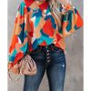 Azura Exchange Abstract Pattern Ruffled Puff Sleeve Blouse – L