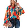 Azura Exchange Abstract Pattern Ruffled Puff Sleeve Blouse – L