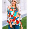 Azura Exchange Abstract Pattern Ruffled Puff Sleeve Blouse – L