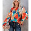 Azura Exchange Abstract Pattern Ruffled Puff Sleeve Blouse – L