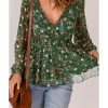 Azura Exchange Wrap V Neck Peplum Top with Floral Print – M