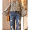 Azura Exchange Printed Frilled Cold Shoulder Bell Sleeve Blouse – M