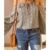 Azura Exchange Printed Frilled Cold Shoulder Bell Sleeve Blouse – M