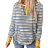 Azura Exchange Button Neck Striped Knit Long Sleeve Top – 2XL