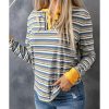 Azura Exchange Button Neck Striped Knit Long Sleeve Top – 2XL