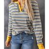 Azura Exchange Button Neck Striped Knit Long Sleeve Top – 2XL