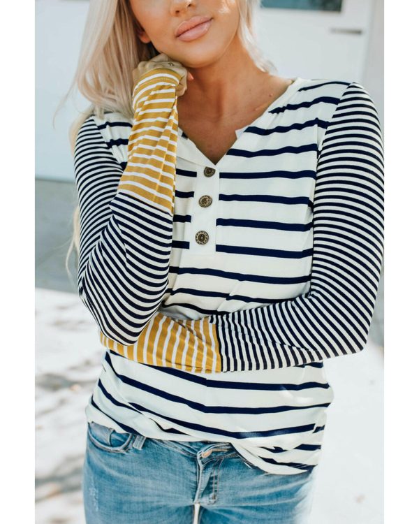 Azura Exchange Stripe Button Henley Top – L