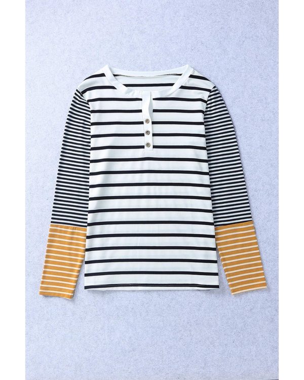 Azura Exchange Stripe Button Henley Top – L