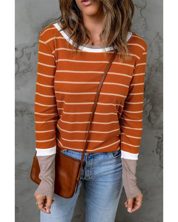 Azura Exchange Color Block Rib Knit Striped Pullover – 2XL