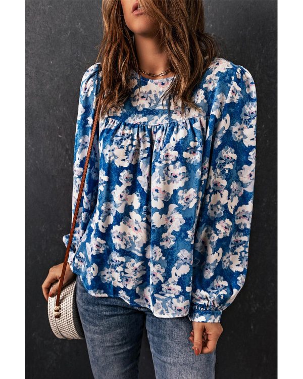 Azura Exchange Floral Print Puffy Sleeve Blouse – L