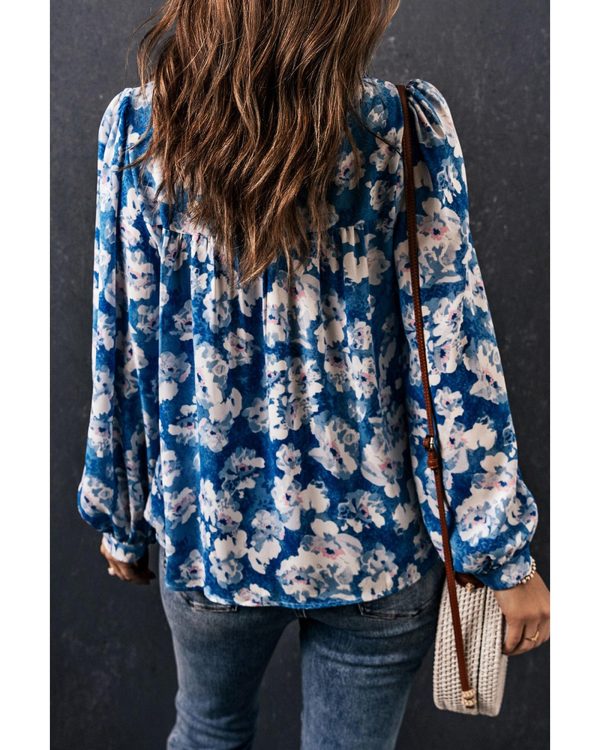 Azura Exchange Floral Print Puffy Sleeve Blouse – L