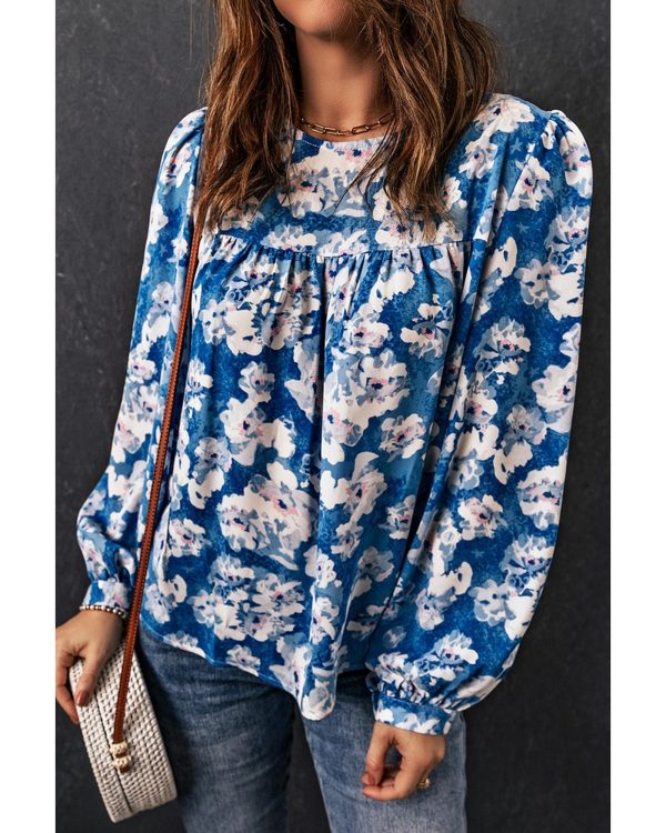 Azura Exchange Floral Print Puffy Sleeve Blouse – L