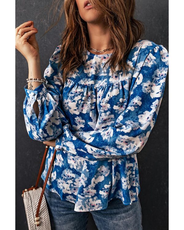 Azura Exchange Floral Print Puffy Sleeve Blouse – L