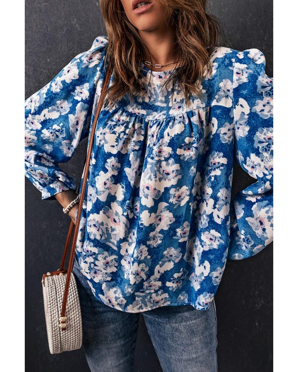 Azura Exchange Floral Print Puffy Sleeve Blouse – L