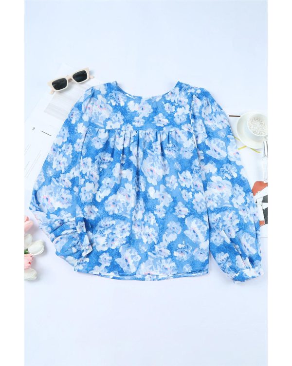 Azura Exchange Floral Print Puffy Sleeve Blouse – L