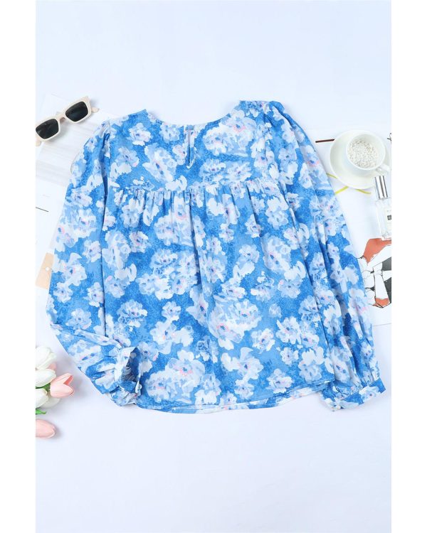 Azura Exchange Floral Print Puffy Sleeve Blouse – L