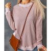 Azura Exchange Ribbed Trim Waffle Knit Top – S