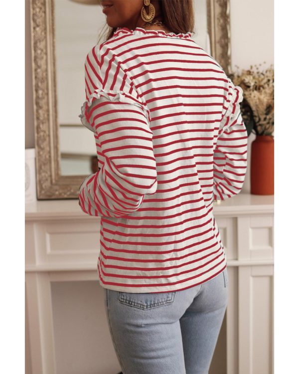 Azura Exchange Ruffled Striped Long Sleeve Top – 2XL