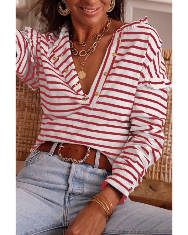 Azura Exchange Ruffled Striped Long Sleeve Top – 2XL