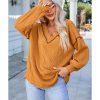 Azura Exchange Textured V Neck Long Sleeve Knit Top – L