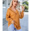 Azura Exchange Textured V Neck Long Sleeve Knit Top – L