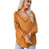 Azura Exchange Textured V Neck Long Sleeve Knit Top – L