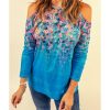 Azura Exchange Floral Print Cold Shoulder Top – S