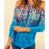 Azura Exchange Floral Print Cold Shoulder Top – S