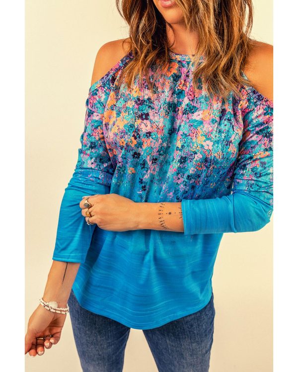 Azura Exchange Floral Print Cold Shoulder Top – S