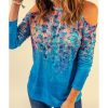 Azura Exchange Floral Print Cold Shoulder Top – S